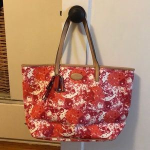 Coach Leather Pink Floral Medium Tote Bag Purse